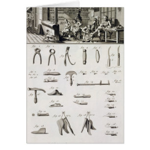 Une chaussure et un bottier et leurs outils, de la