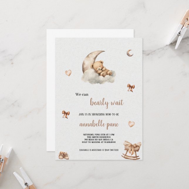 UNE CUTE INVITATION DE BABYSHOWOWE À L'OURS BROWN (Devant/Arrière en situation)