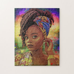 Une dame africaine avec Loc'd Hair Puzzle