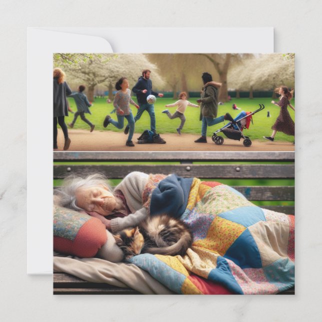 Une dame sans-abri se couche sur un banc de parc (Devant)