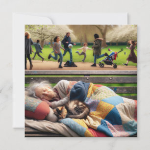 Une dame sans-abri se couche sur un banc de parc