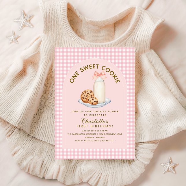 Une douce Cookie Girl première invitation annivers (One Sweet Cookie Girl Birthday Invitation with Photo )