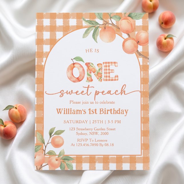 Une douce invitation d'anniversaire garçon gingham (Créateur téléchargé)