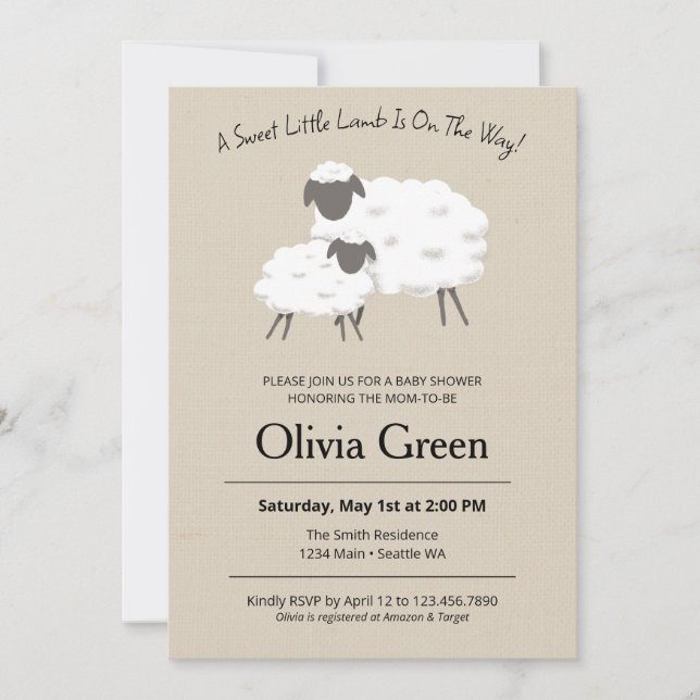 Une douce Petite Agneau Baby shower Invitation (Devant)
