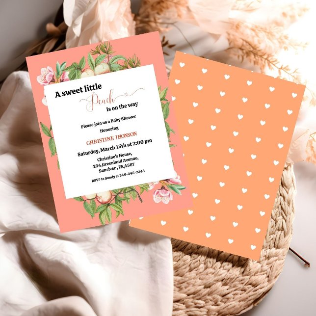Une douce petite invitation au baby shower de pêch (Créateur téléchargé)