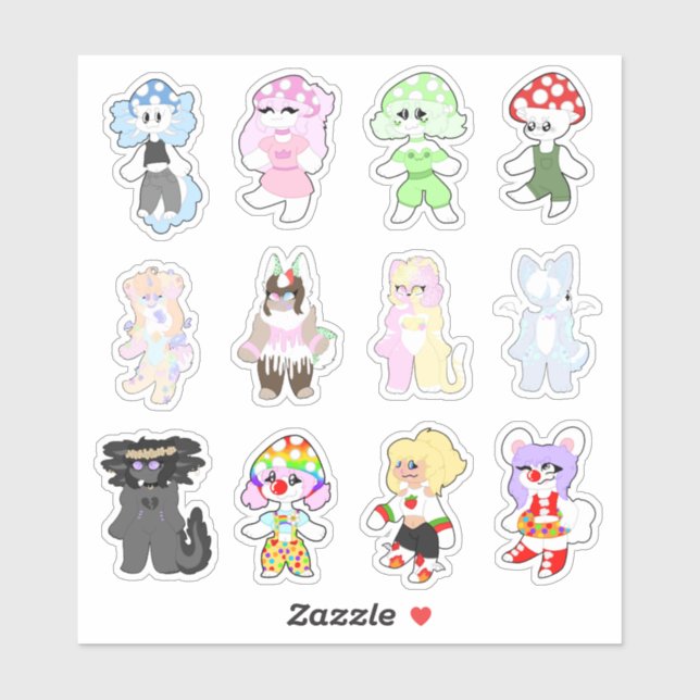 Une douzaine de caractères adorables Stickers (Feuille)