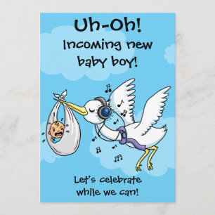 Une drôle de carte de baby shower de cigogne et de