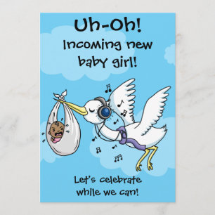 Une drôle de carte de baby shower de cigogne et de