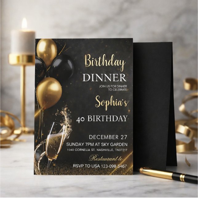 Une élégante invitation d'anniversaire noire (Créateur téléchargé)
