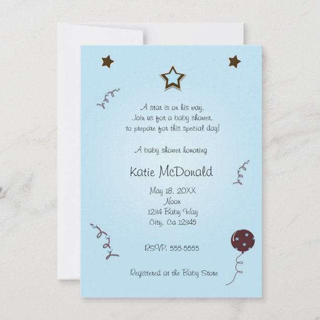 Une étoile est née invitation pour baby shower ou  (Devant)