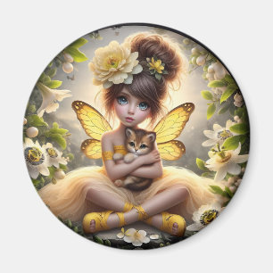 Une Fée et son Lionceau - Aimant Jaune