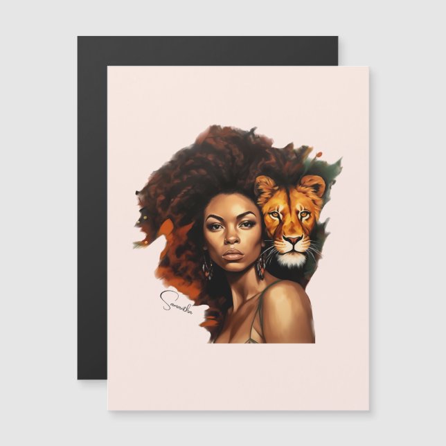 Une femme afro-américaine avec un lion majestueux (Devant / Derrière)