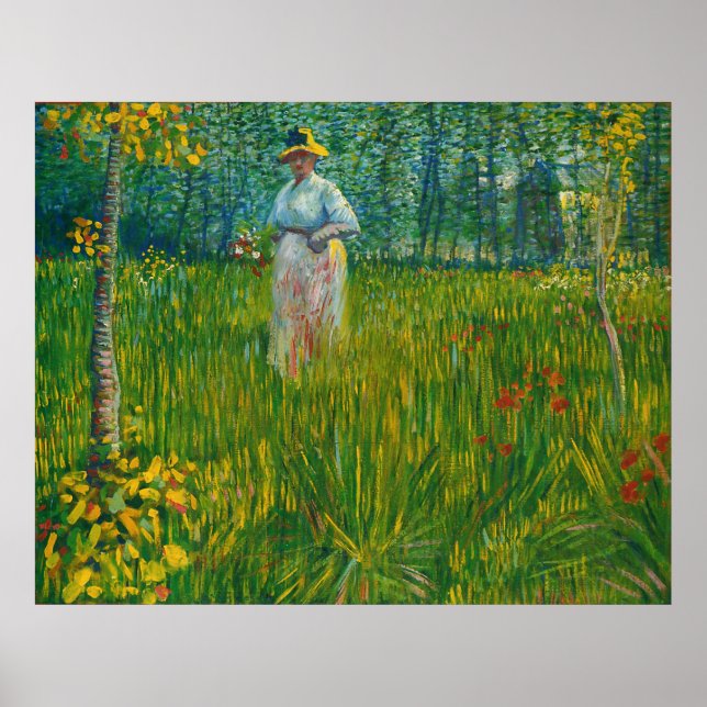 Une femme marchant dans le jardin Poster XXL Van G (Devant)