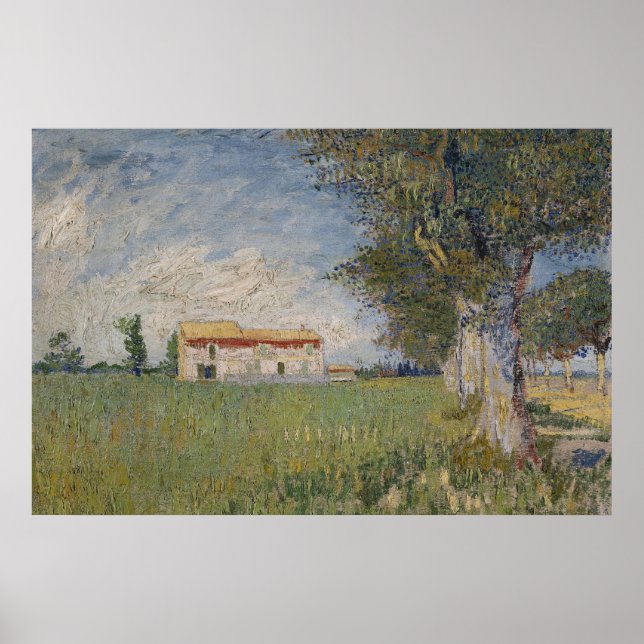 Une ferme dans un champ de blé Affiche (Devant)