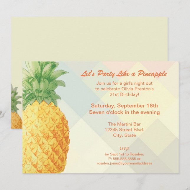 Une fête comme un ananas | Carte d'invitation (Devant / Derrière)