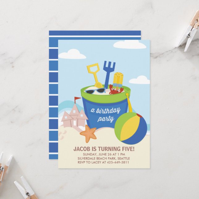 Une fête de plage Invitation de fête d'anniversair (Devant/Arrière en situation)