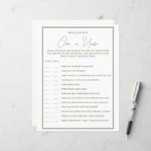 Une feuille de papier GAME pour une douche nuptial