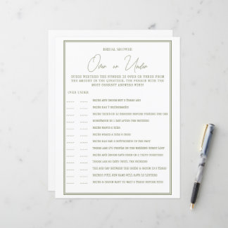 Une feuille de papier GAME pour une douche nuptial
