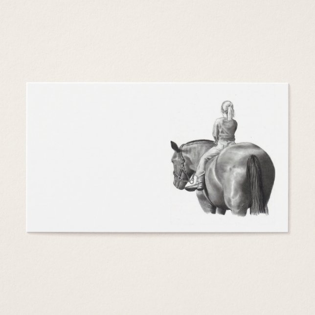 Une fille à cheval Carte de visite crayon art (Devant)