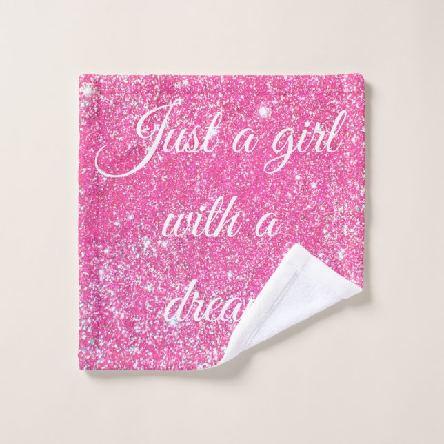 UNE FILLE AVEC UN RÊVE Paillettes Rose Chaud Brill (Gant de toilette)