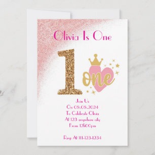 UNE FILLE D'UN AN ENFANT ANNIVERSAIRE INVITATION