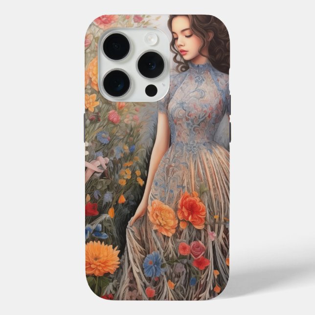 Une Fille Et Plein De Fleurs iPhone 15 Pro Coque (Verso)