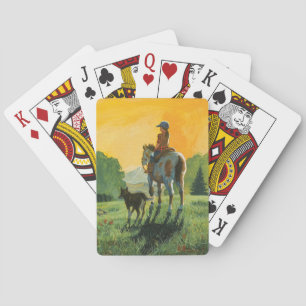 Une fille et ses cartes de jeu de cheval