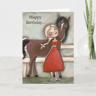 Une fille et son cheval - Carte d'anniversaire