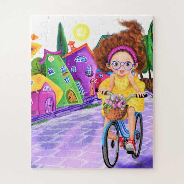 Une Fille Sur Un Vélo Jigsaw Puzzle Peinture (Vertical)