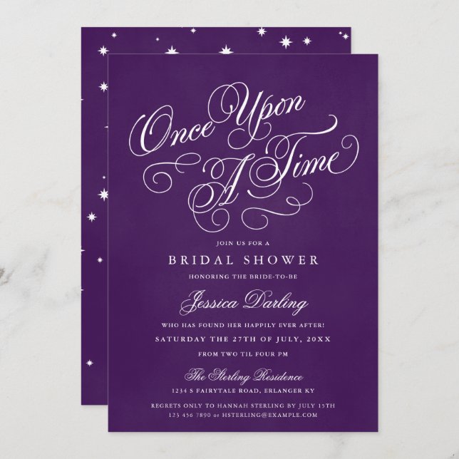 Une Fois Douche Invitations Royal Purple (Devant / Derrière)