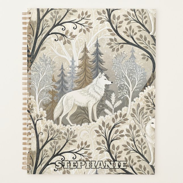 Une forêt d'hiver paisible avec des loups blancs (Devant)