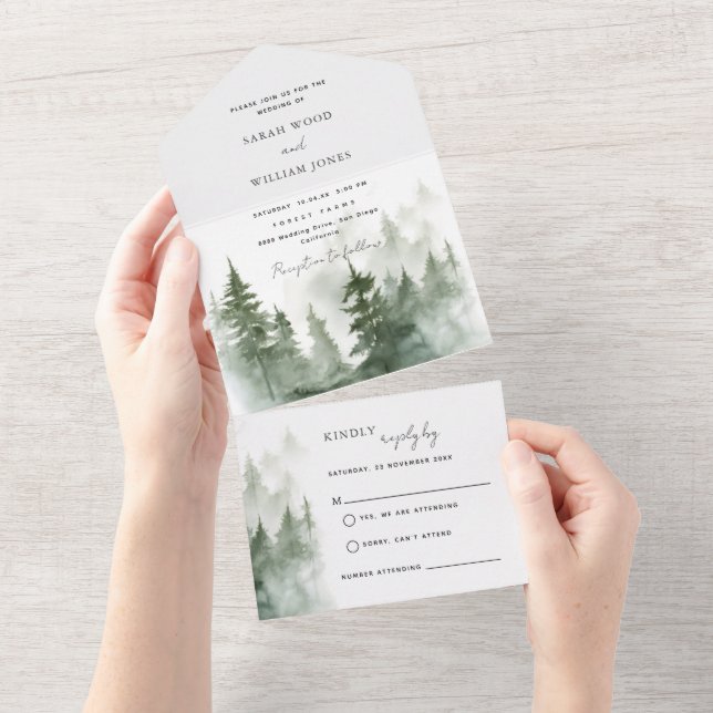 Une forêt verte tout en un mariage Invitation (Déchirure)