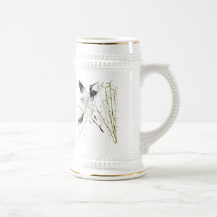 Une grue dans des tasses en bambou