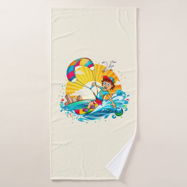 Une illustration de surfing de couleur douce. (Serviette de bain)