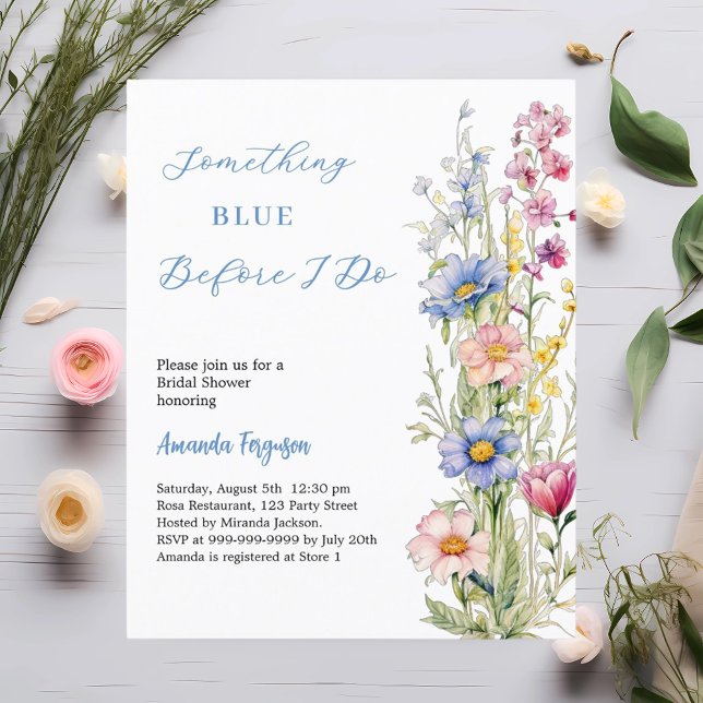 Une invitation à la douche nuptiale à fleurs bleue (Créateur téléchargé)