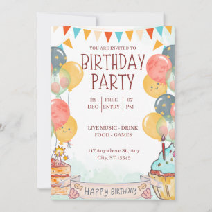 Une invitation à la fête d'anniversaire de couleur