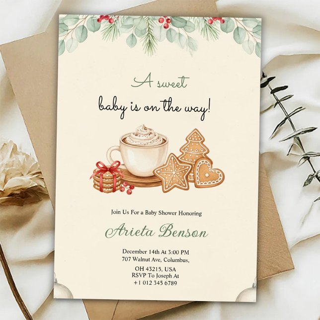 Une invitation à une baby shower avec des fleurs d (Créateur téléchargé)