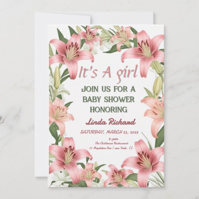 Une invitation au baby shower en dentelle fleurie  (Devant)