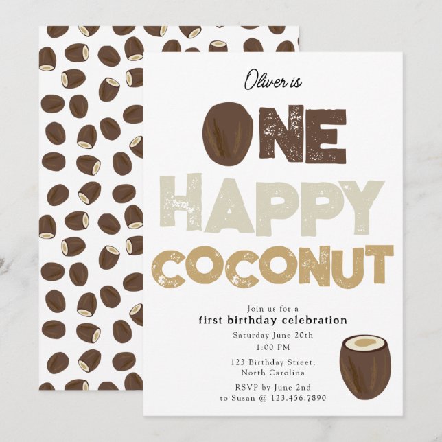 Une invitation Coconut Happy pour le 1er anniversa (Devant / Derrière)
