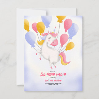 Une invitation d'anniversaire avec une licorne.