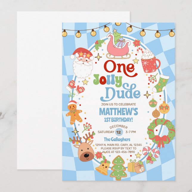 Une invitation d'anniversaire de Noël pour un garç (Devant / Derrière)