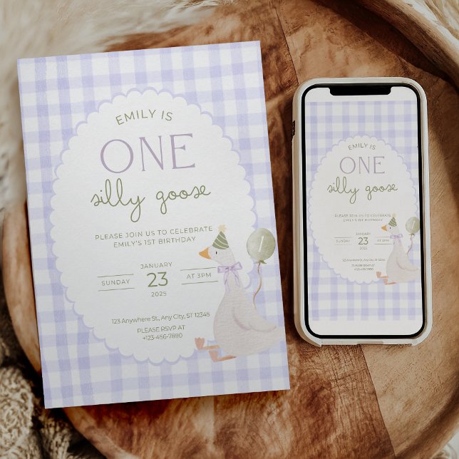 Une Invitation d'anniversaire Silly Goose à carrea (Créateur téléchargé)