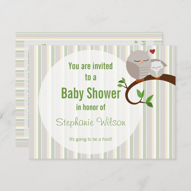 Une Invitation De Chouette De Baby shower (Devant / Derrière)