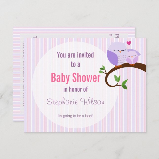 Une Invitation De Chouette Violette Baby shower (Devant / Derrière)