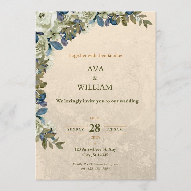 Une invitation de mariage luxueuse et élégante  (Devant)