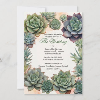 Une invitation de mariage qui contient Succulents