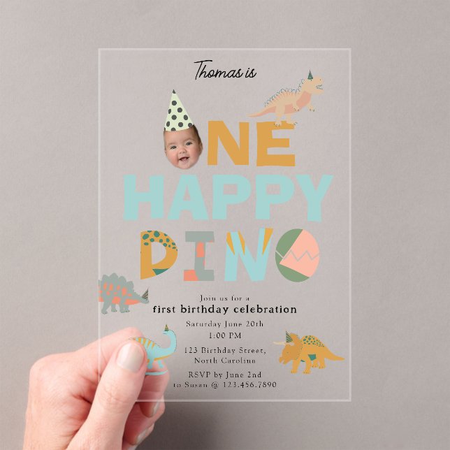 Une invitation Dino Dinosaure heureux pour 1er ann (In situ (ordinateur de poche))
