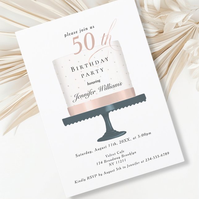 Une invitation moderne et élégante pour l'annivers (Modern, elegant, white, birthday cake invitation.)