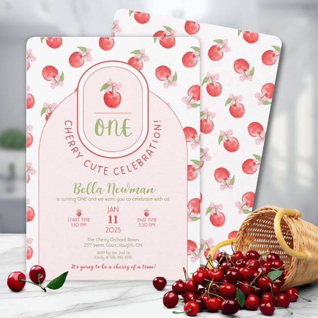 Une invitation pour un premier anniversaire Cherry (ONE Cherry Cute Birthday Invitation!)