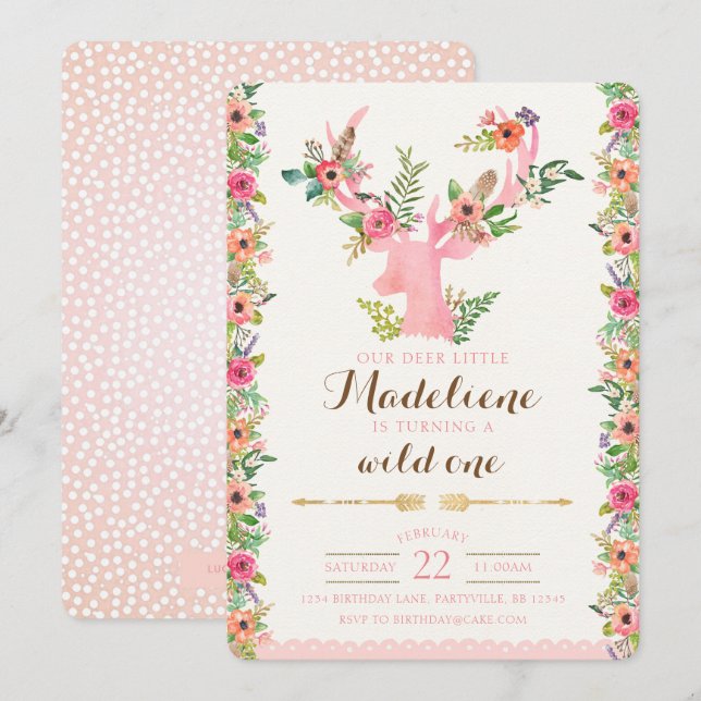 Une invitation sauvage d'anniversaire de Boho (Devant / Derrière)